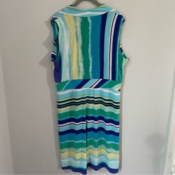 Liz Claiborne Women’s Deep V Neck Striped Colorful Midi Dress - Picture 3 of 3